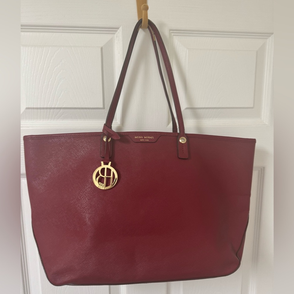 henri bendel Burgundy Tote with Gold Charm